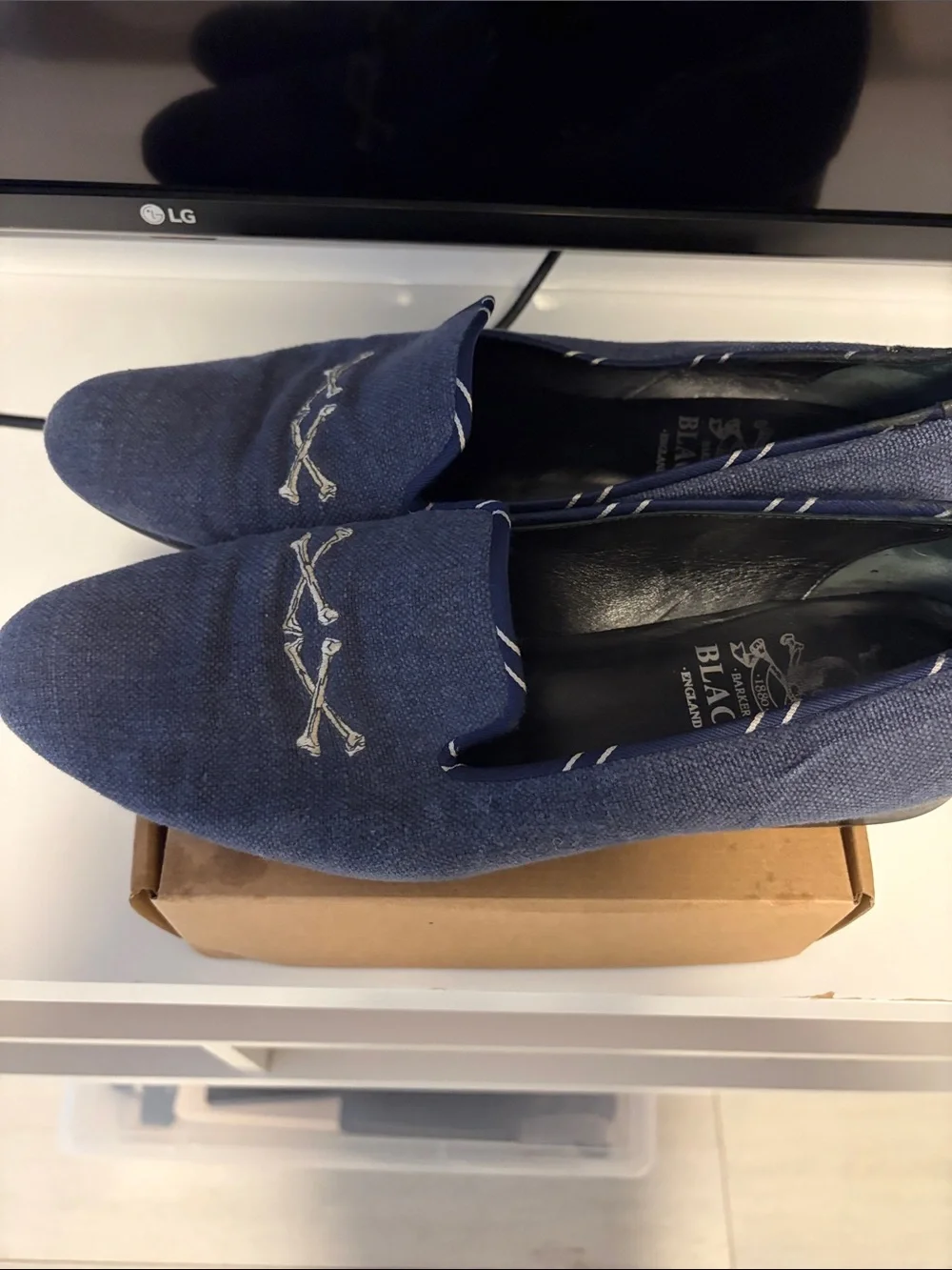 Men's Navy Embroidered Slip-On Loafers